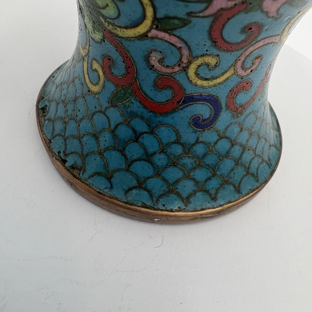 Vintage Mid‎ 19th Century Chinese Cloisonné Vase Multicolor Intricate Design 8